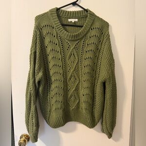 Olive Green 🫒 Open-Knit Crewneck Sweater